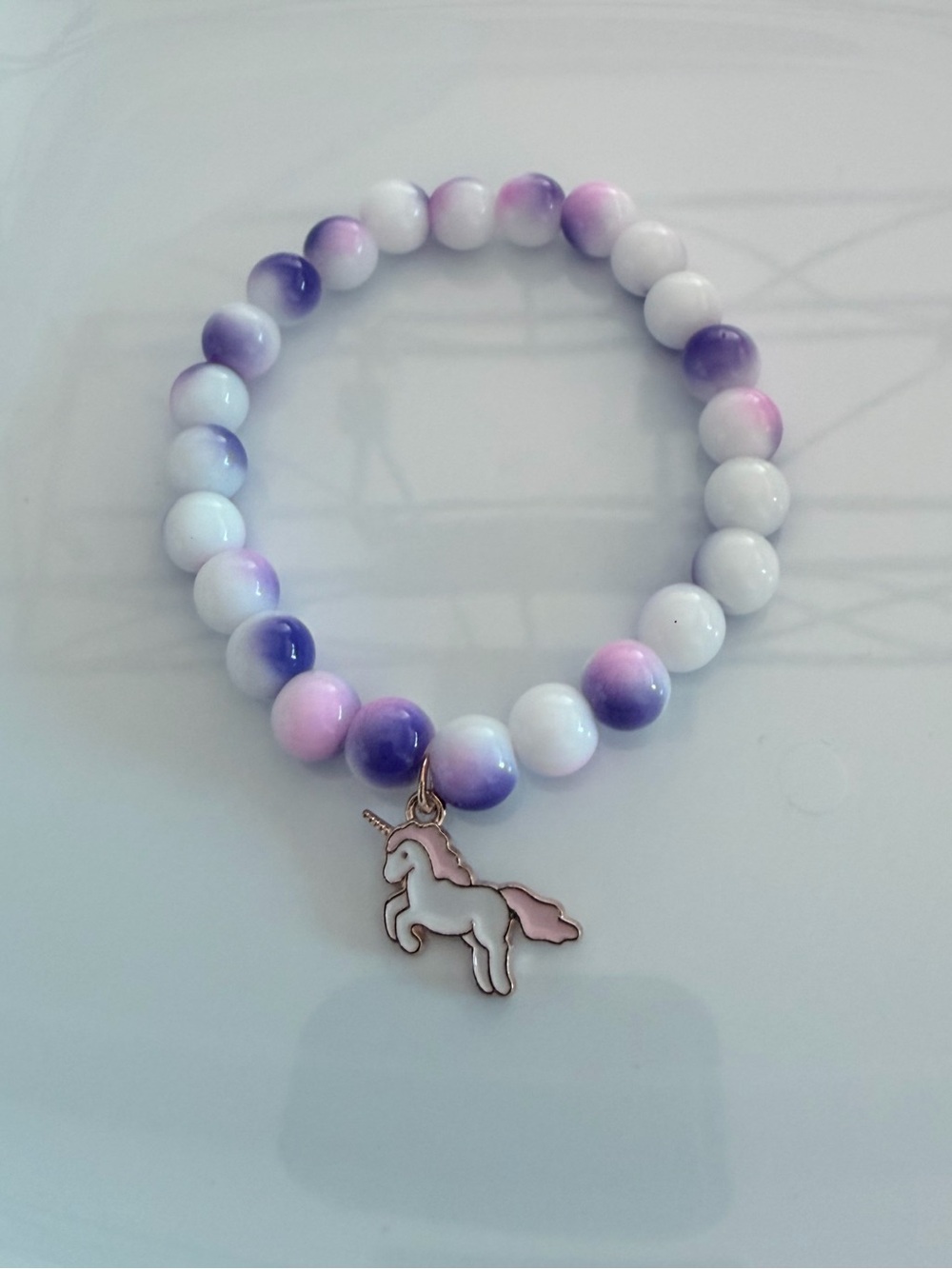 Unicorn Charm Stretch Beaded Bracelet Handmade Girlhood Core Pastel Jewelry